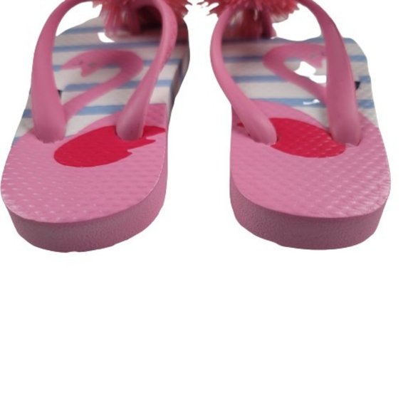 Joules Pom Pom Pink Flamingo Striped Flip Flops - Picture 3 of 7